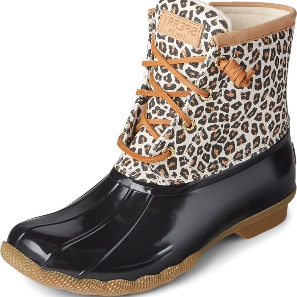 Sperry women’s saltwater animal print duck boots size 10